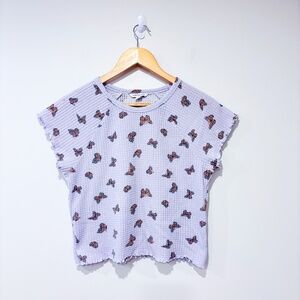 AMERICAN EAGLE Lilac waffle t-shirt with butterflies